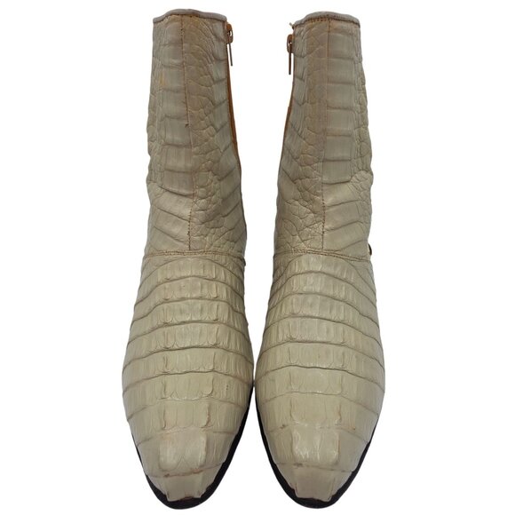 Max Leather Exotic Hornback Crocodile Cream Dress Boots Men 11 Handmade USA Shoe - Picture 15 of 16